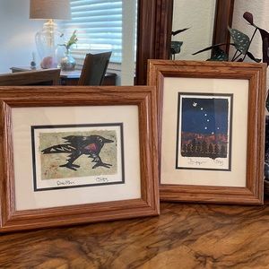 Pair of Original Paintings Raven and Big Dipper / Wilderness / Metallic/ Framed